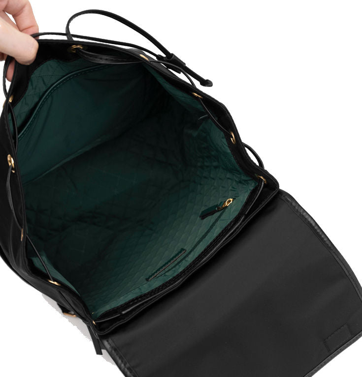 Nylon & Leather Trim Drawstring Backpack