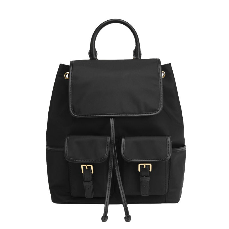 Nylon & Leather Trim Drawstring Backpack