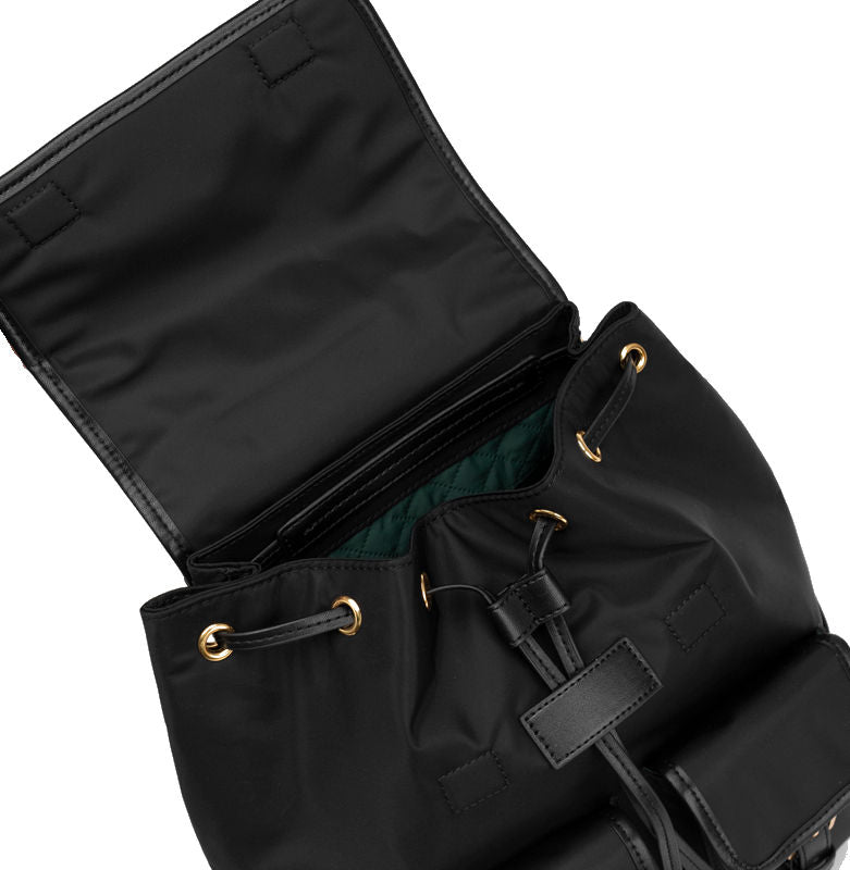 Nylon & Leather Trim Drawstring Backpack