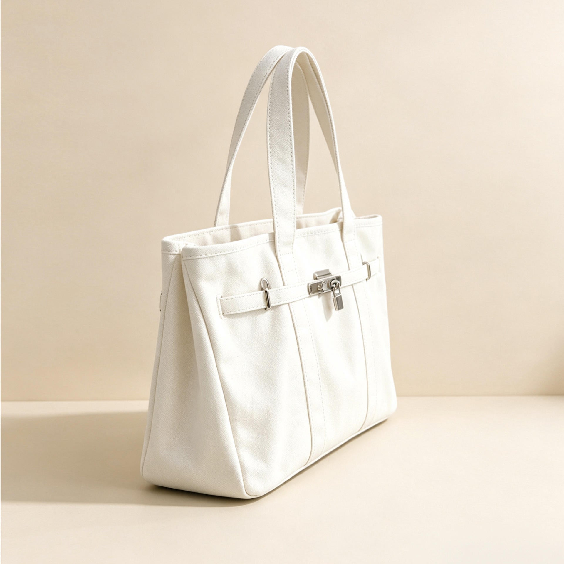 White Canvas Bag with Lock Detail