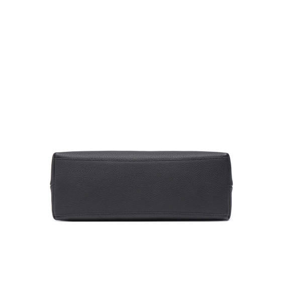 Black Belted Tote Handbag with Gold Buckle Detail