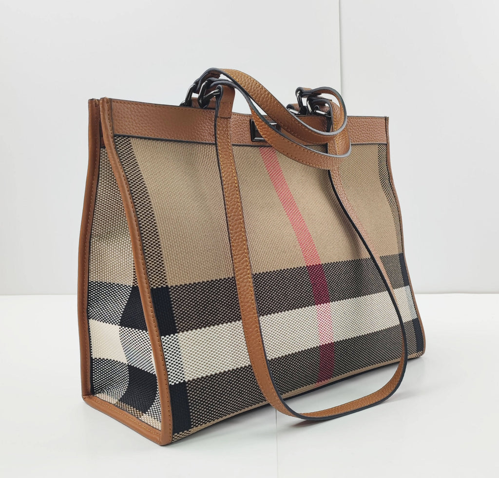Classic Check Canvas Bag with Leather Trim