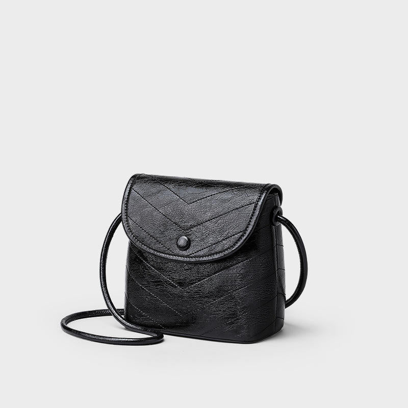 Black Quilted Leather Mini Bucket Crossbody Bag