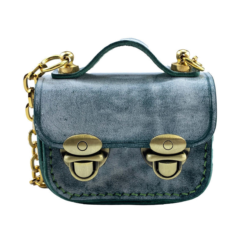 Mini Green Waxed Leather Cambridge Bag with Chain Strap