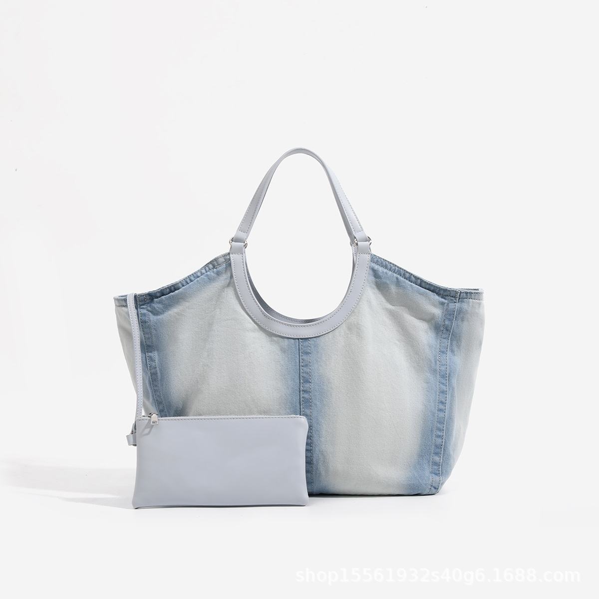 Wash Denim Canvas Tote Bag with Magnetic Closure