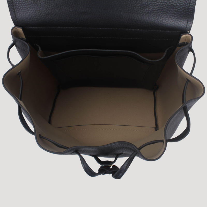 Minimalist Black Drawstring Leather Backpack