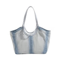 Wash Denim Canvas Tote Bag with Magnetic Closure