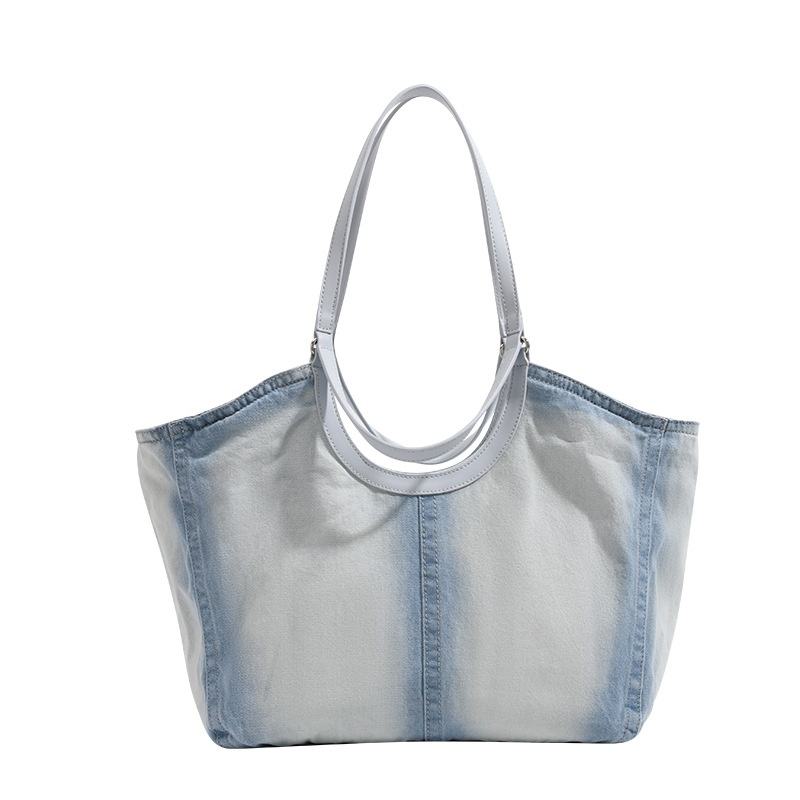 Wash Denim Canvas Tote Bag with Magnetic Closure