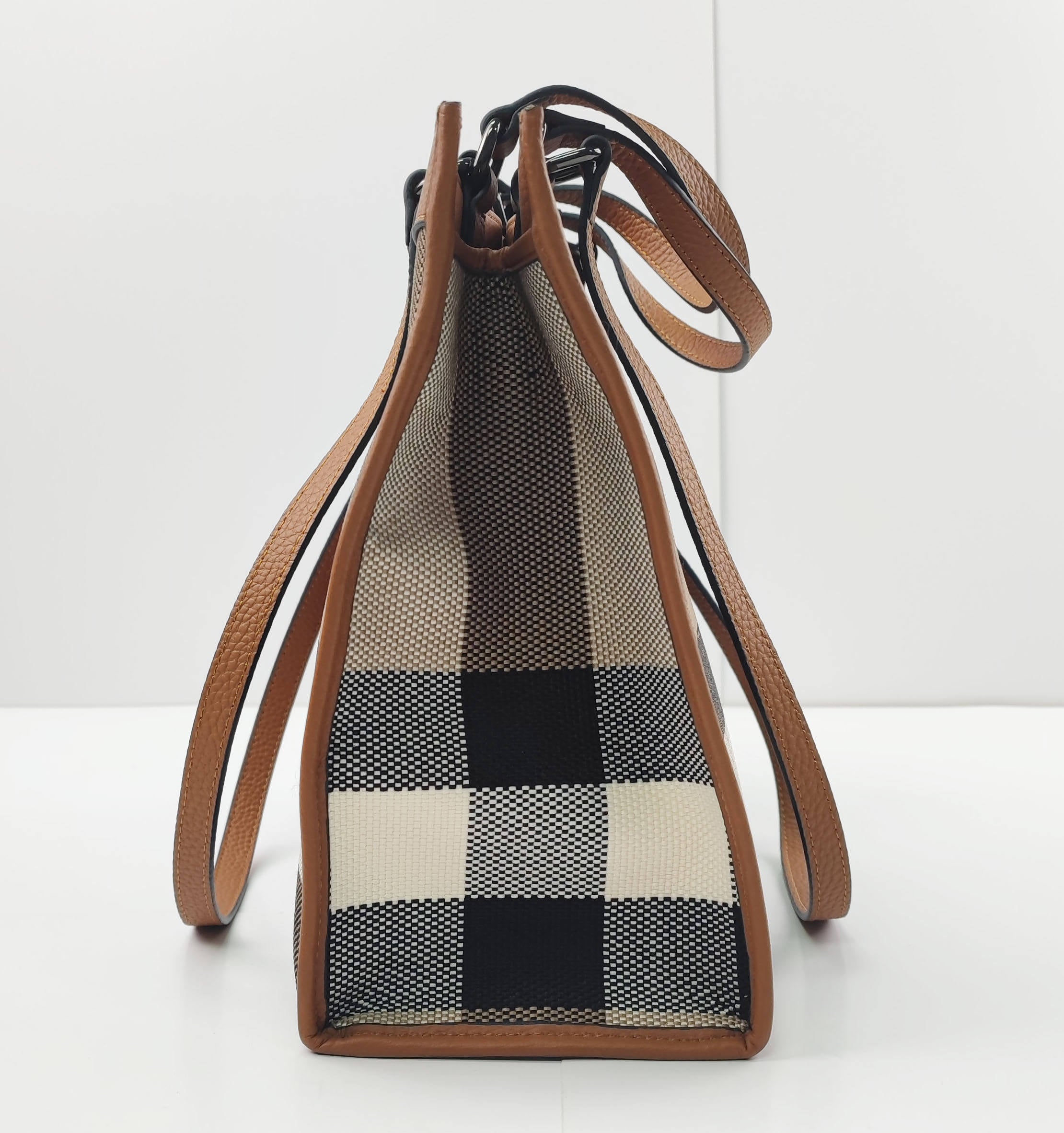 Classic Check Canvas Bag with Leather Trim