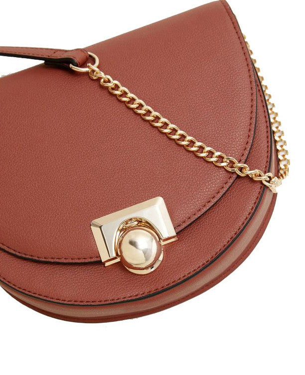 Mini Saddle Crossbody Bag with Pearl Clasp and Chain Strap