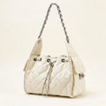 Quilted Leather Bucket Handbag with Chain Strap