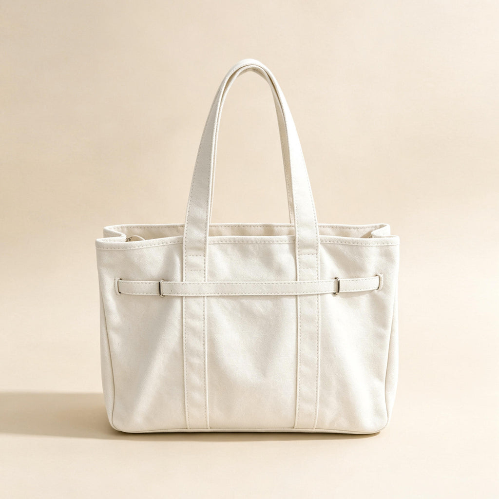 White Canvas Bag with Lock Detail