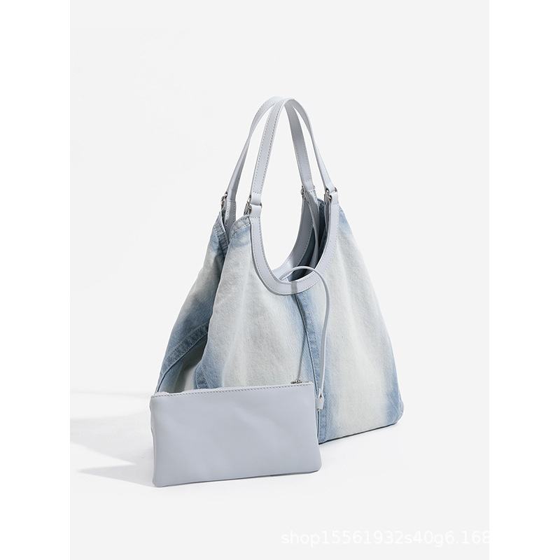 Wash Denim Canvas Tote Bag with Magnetic Closure