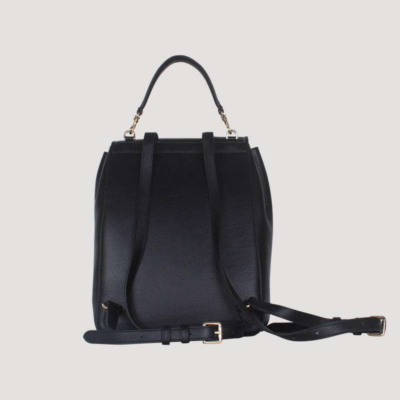 Minimalist Black Drawstring Leather Backpack
