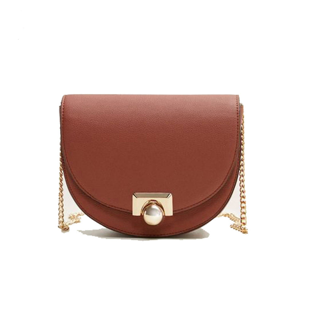 Mini Saddle Crossbody Bag with Pearl Clasp and Chain Strap