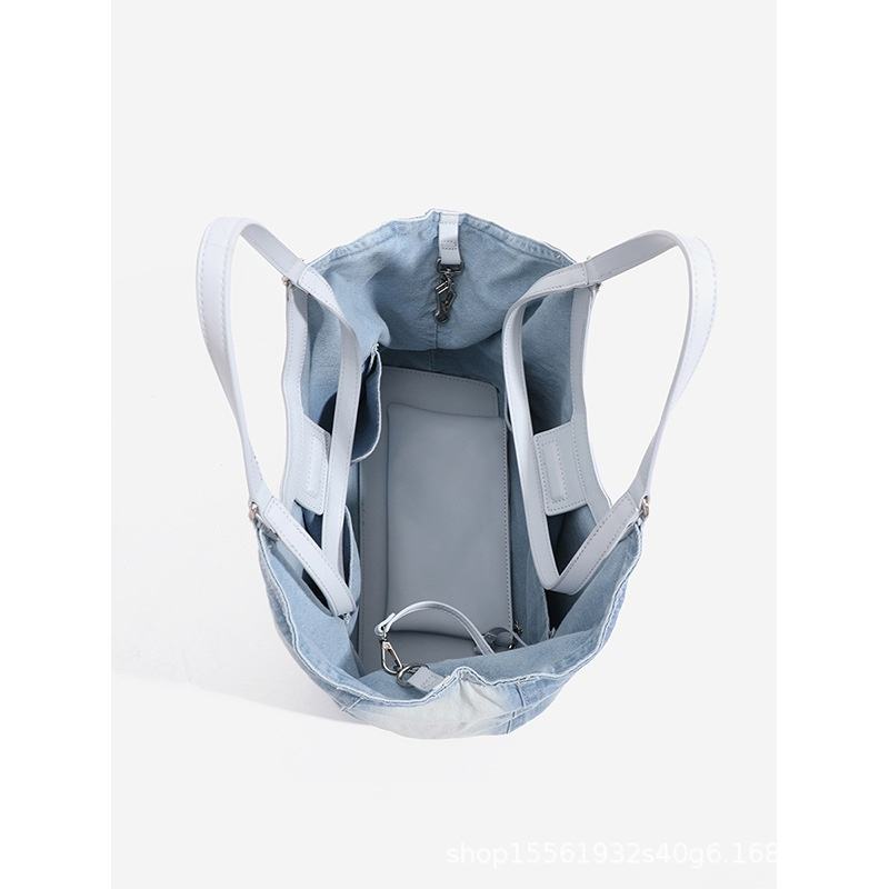 Wash Denim Canvas Tote Bag with Magnetic Closure