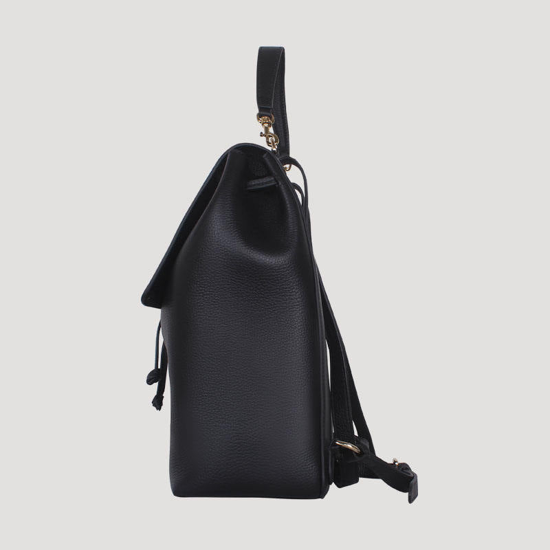 Minimalist Black Drawstring Leather Backpack