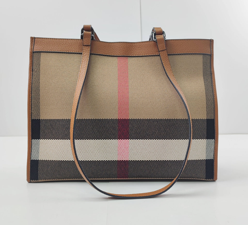 Classic Check Canvas Bag with Leather Trim