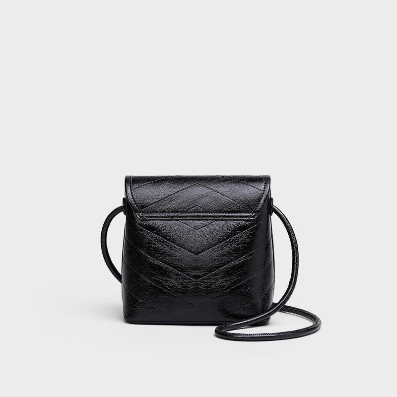 Black Quilted Leather Mini Bucket Crossbody Bag