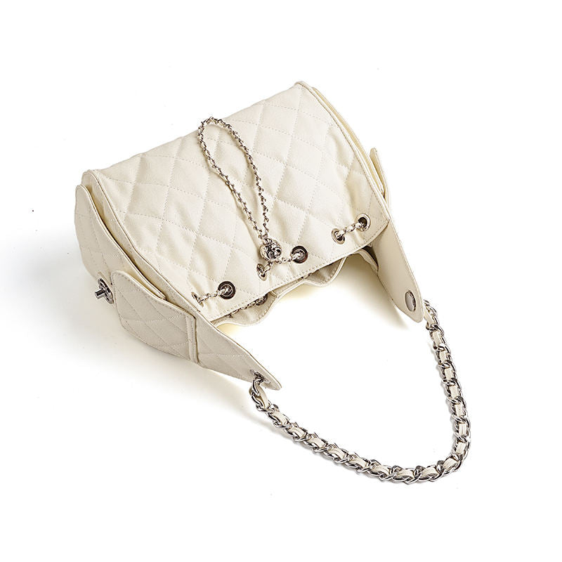 Quilted Leather Bucket Handbag with Chain Strap