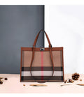 Classic Check Canvas Bag with Leather Trim