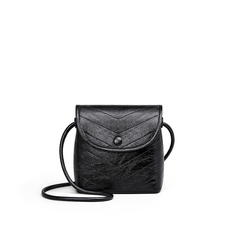 Black Quilted Leather Mini Bucket Crossbody Bag