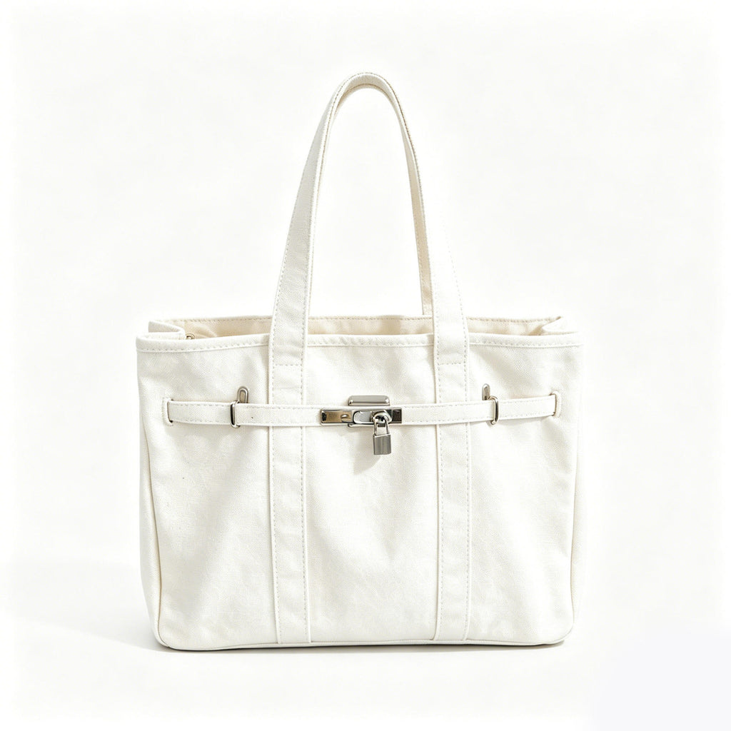 White Canvas Bag with Lock Detail