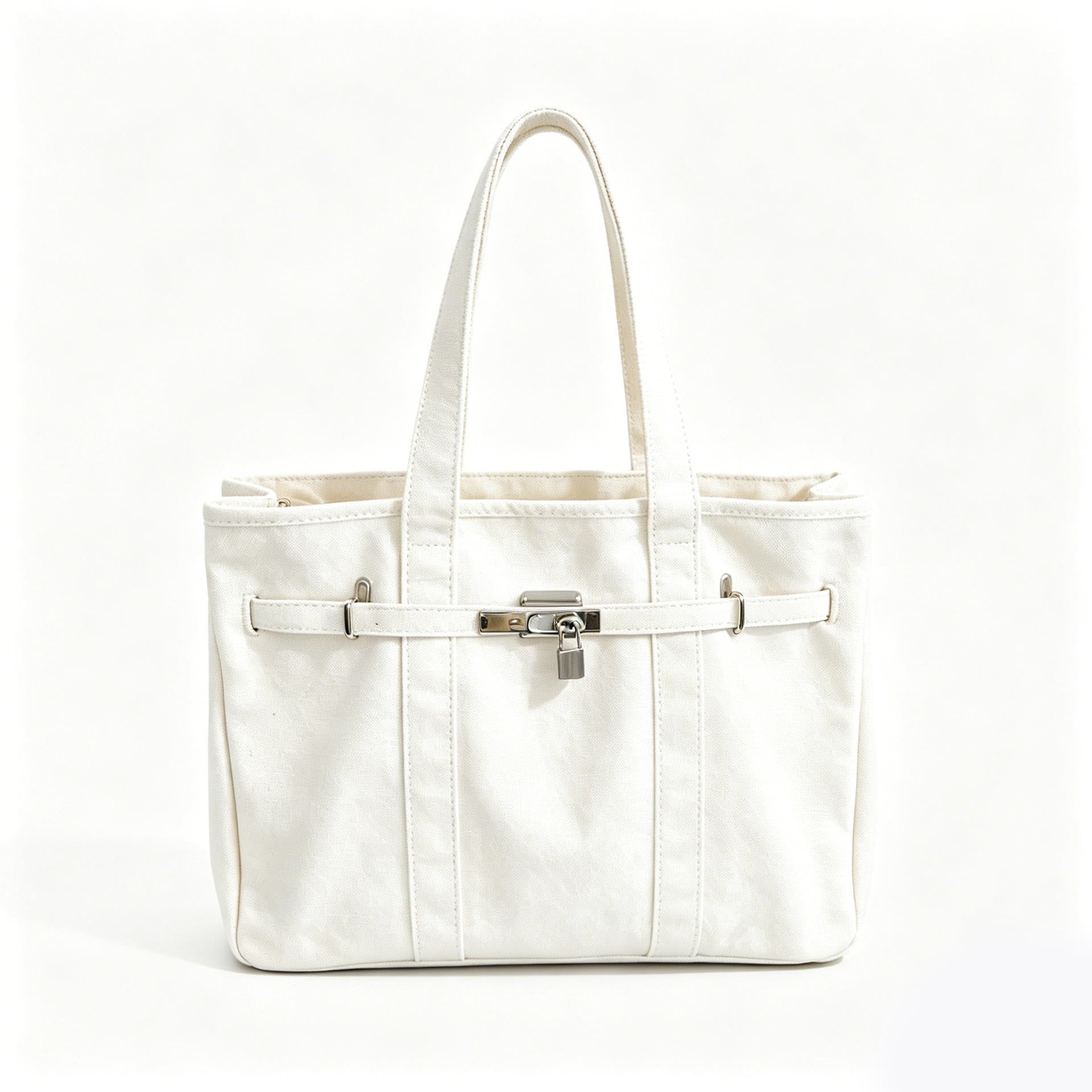 White Canvas Bag with Lock Detail
