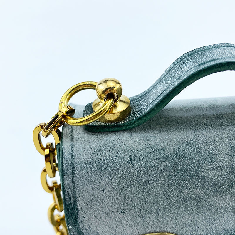 Mini Green Waxed Leather Cambridge Bag with Chain Strap
